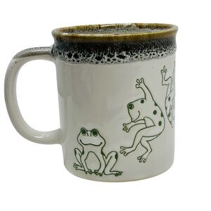 VINTAGE Leaping Frog Stoneware Mug Clay In Mind Japan 1970's Bohemian Decor Fun